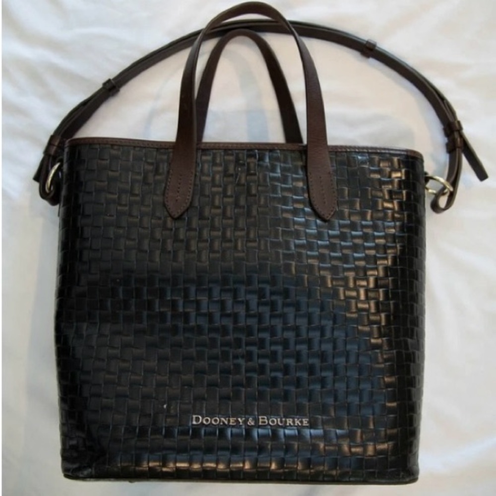 Dooney & Bourke Black and Brown Woven Leather Tote